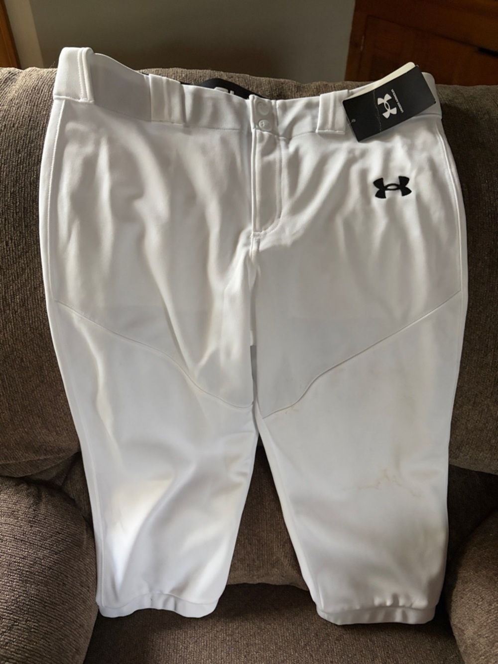 Under Armour White Baseball Pants with Black Logo Accent